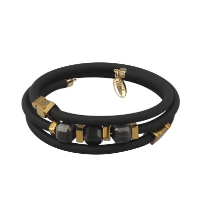 Браслет Терра (агат, каучук черный; покрытие золото), Есть комплект