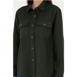 Kadın Haki Uzun Kollu Gömlek