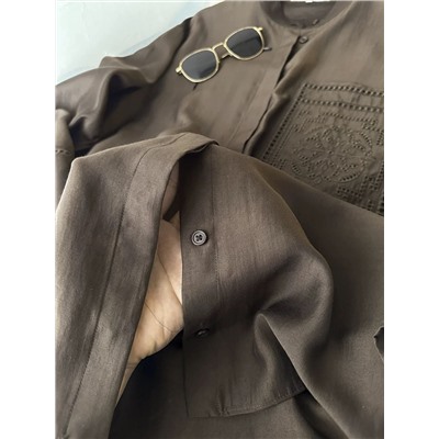 Женская рубашка с вышитым карманом из смесового тенселя ЗАР*А