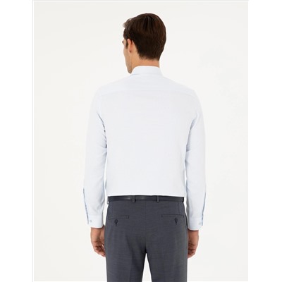 Açık Mavi Slim Fit Armürlü Uzun Kollu Gömlek