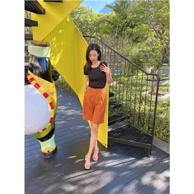 Женские удлиненные льняные шорты с ремнем в комплекте (8цветов)