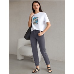 Укороченные эластичные брюки слим из микро вельвета