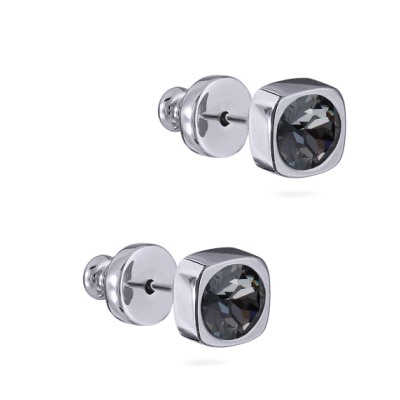 Пусеты Теннис (кристаллы SW темно-серые 4мм; покрытие родий), Есть комплект