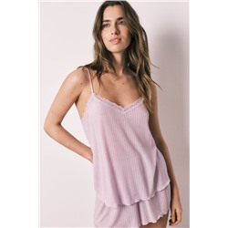 Pijama corto canalé tacto suave rosa