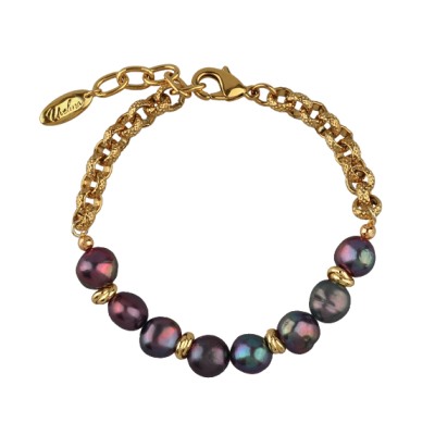 Браслет (жемчуг бензиновый 6мм; покрытие золото) 18-21см, Есть комплект