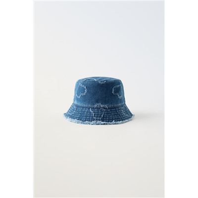 DENIM BUCKET HAT WITH HEARTS