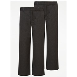 Boys Charcoal Plus Fit Regular Leg School Trouser 2 Pack