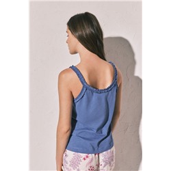 Camiseta tirantes volantes algodón azul