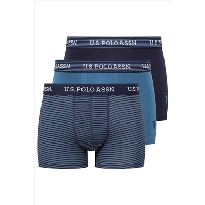 U.S. Polo Assn. Erkek Çok Renkli Çizgili & Düz Likralı Pamuklu Modal 3'lü Paket Boxer AR.8.0.U5R.1.İ5