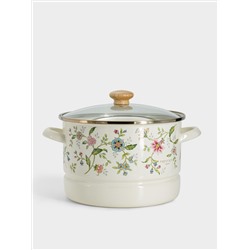 Кастрюля, 24 см, 6.5 л, со вставкой-пароваркой, эмалированная, с крышкой стеклянной, Прованс