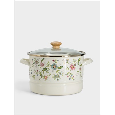 Кастрюля, 24 см, 6.5 л, со вставкой-пароваркой, эмалированная, с крышкой стеклянной, Прованс