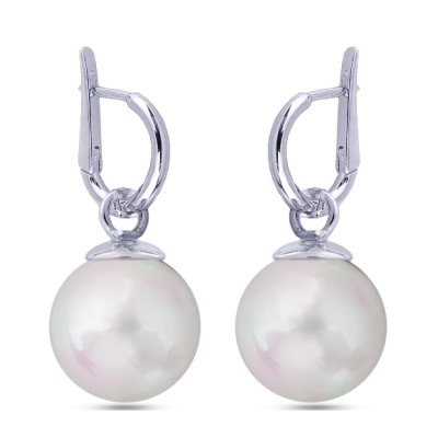 Серьги (Майорка 14мм белая; покрытие родий), Есть комплект