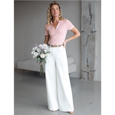 Джемпер с воротником-поло с коротким рукавом тонкой вязки из вискозы