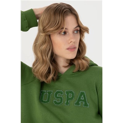 Kadın Yeşil Kapüşonlu Basic Sweatshirt