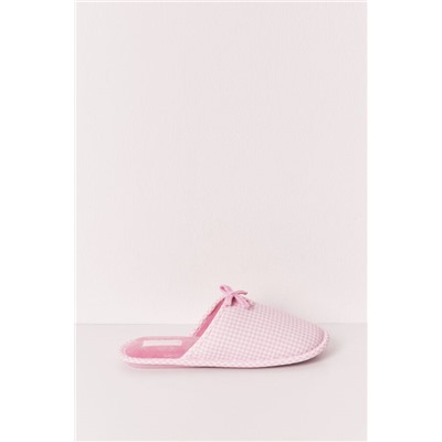 Zapatillas casa rosa cuadros Vichy lazo