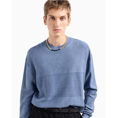 CREW-NECK COTTON SWEATER WITH CENTRAL PROCESSING