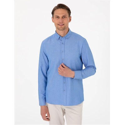 Mavi Oxford Slim Fit Kolay Ütülenebilir Gömlek