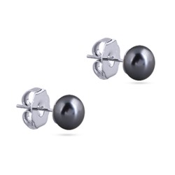 Пусеты (Майорка 8мм темно-серая; покрытие родий), Есть комплект