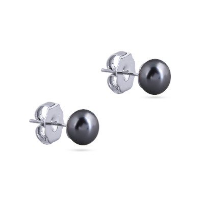 Пусеты (Майорка 8мм темно-серая; покрытие родий), Есть комплект