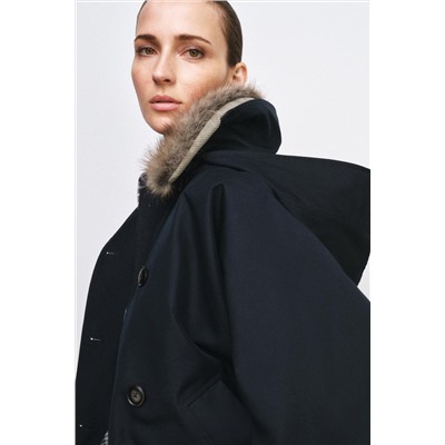 ZW COLLECTION FAUX FUR COLLAR TRENCH COAT