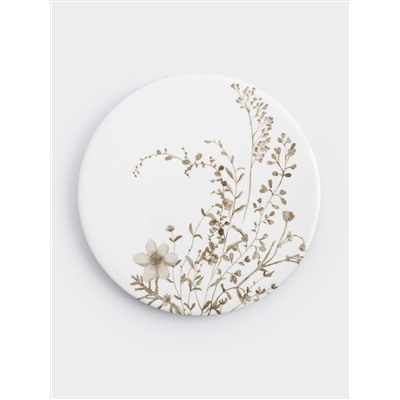 Подставка под кружку, 11 см, круглая, керамика/пробка, белая, Осенние цветы, Florance