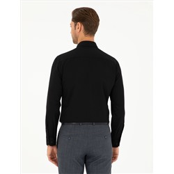 Siyah Armürlü Slim Fit Uzun Kollu Gömlek