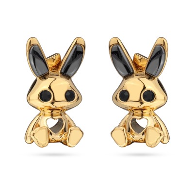 Серьги Зая (кристаллы SW черные, гематит; покрытие золото), Есть комплект