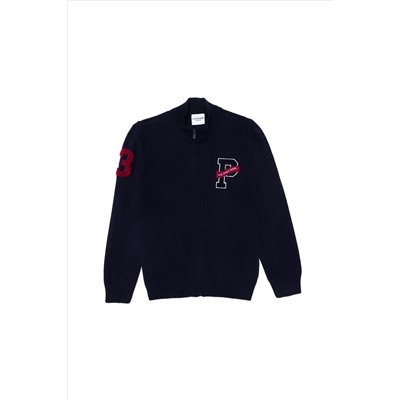 Erkek Çocuk Lacivert Fermuarlı Triko Hırka