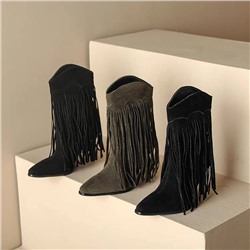Замшевые ботинки с бахромой на высокой шпильке 👠 Большие размеры