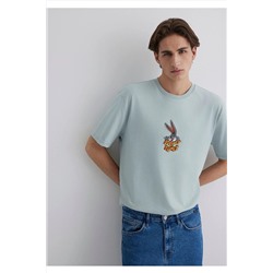 Mavi Bugs Bunny Baskılı Gri Tişört Loose Fit / Bol Rahat Kesim 0612656-70148