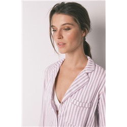 Pijama camisero largo 100% algodón rayas lilas