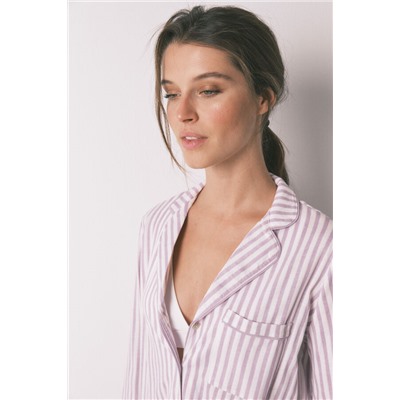 Pijama camisero largo 100% algodón rayas lilas