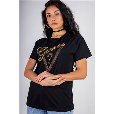 Футболка "Guess" с треугольником стразы, камешки, бусины