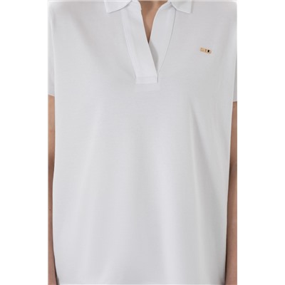 Kadın Beyaz Basic Polo Yaka Tişört