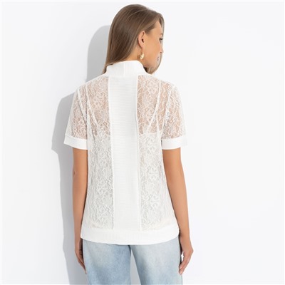 Футболка полупрозрачная с кружевом, Фирменное приветствие (white)