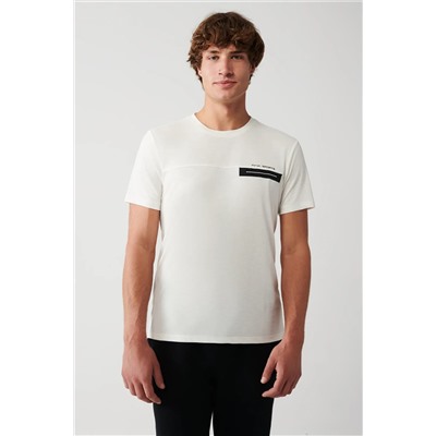 Avva, Erkek Ekru Soft Touch Bisiklet Yaka Baskılı T-shirt A31y1195