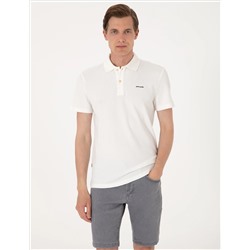 Ekru Slim Fit Örme Dokulu Polo Yaka Tişört
