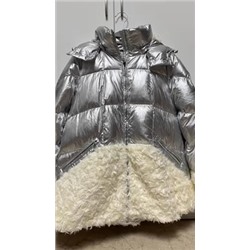 Комбинированный пуховик евро-зима А-силуэта из непродуваемой ткани- металлик с капюшоном в стиле Moncle*r. Последние 2 фото из отзывов