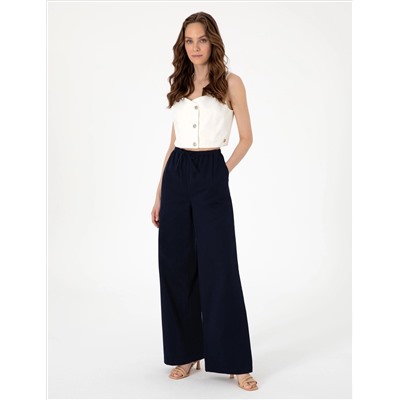 Lacivert Yüksek Bel Loose Fit Pantolon
