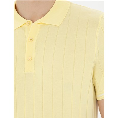 Sarı Slim Fit Düğmeli Polo Yaka Triko Tişört