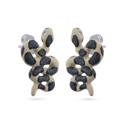 Серьги Змея (эмаль черная, серая; покрытие родий), Есть комплект