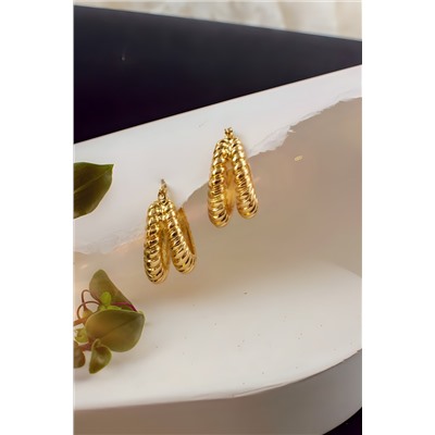 Серьги двойные кольца Рифленые + Подарок