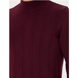 Bordo Slim Fit Yarım Balıkçı Yaka Triko Kazak