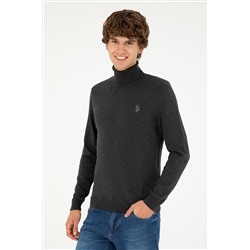 Erkek Slim Fit Boğazlı Yaka Antrasit Melanj Basic Kazak
