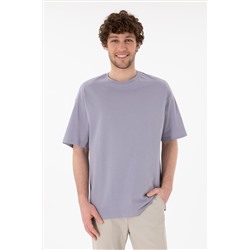 Erkek Oversize Fit Bisiklet Yaka Gri Tişört