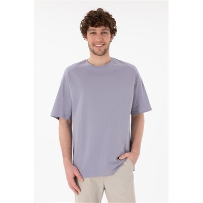 Erkek Oversize Fit Bisiklet Yaka Gri Tişört