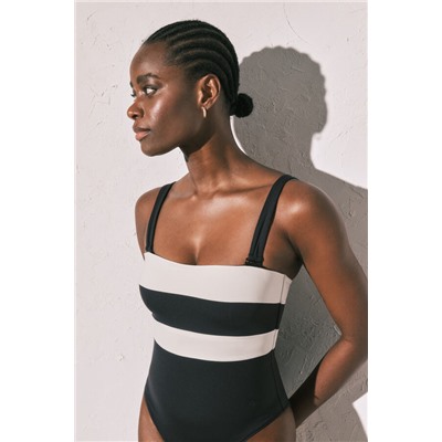 Bañador bandeau moldeador color block B&W