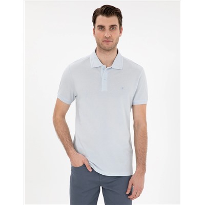 Açık Mavi Slim Fit %100 Pamuk Polo Yaka Basic Tişört