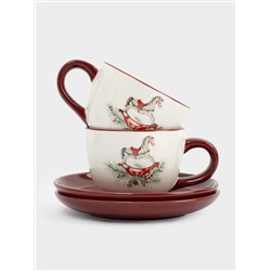 Пара чайная, 220 мл, 2 перс, 4 пр, керамика D, красная, Лошадка, Festival