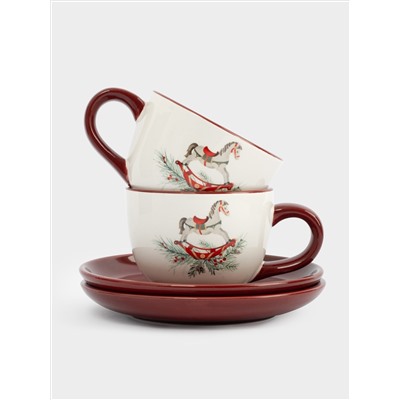 Пара чайная, 220 мл, 2 перс, 4 пр, керамика D, красная, Лошадка, Festival